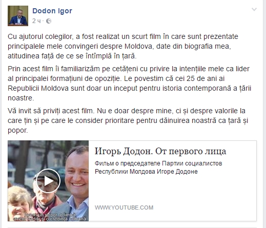 Igor Dodon a publicat un video despre realizarile sale, familie si viitorul tarii