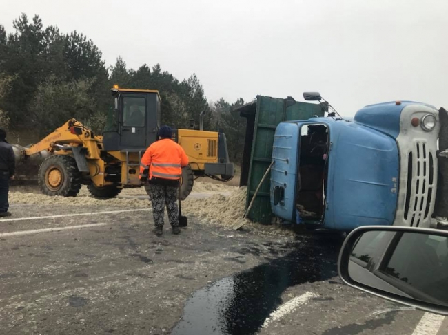 Un camion încărcat cu sfeclă de zahăr s-a răsturnat lângă Edineț