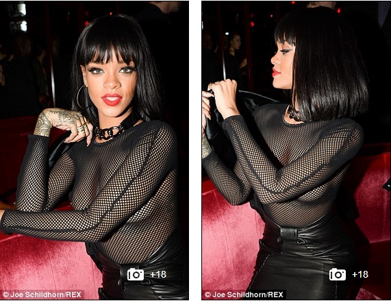 Rihanna, intr-o bluza transparenta cu sanii la vedere