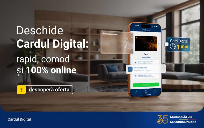 Cardul digital de la Moldindconbank — simplu de deschis în MICB Mobile Banking, ușor de folosit oricând ai nevoie