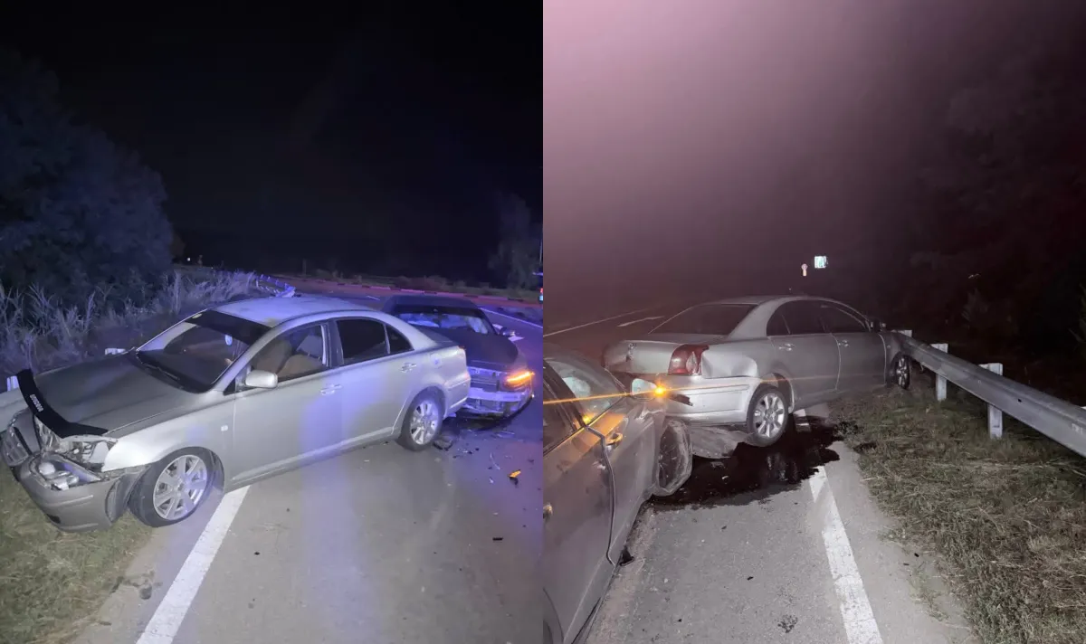 Accident în toiul nopții la Strășeni: o mașină s-a izbit într-o bordură și s-a lovit cu un alt automobil - FOTO