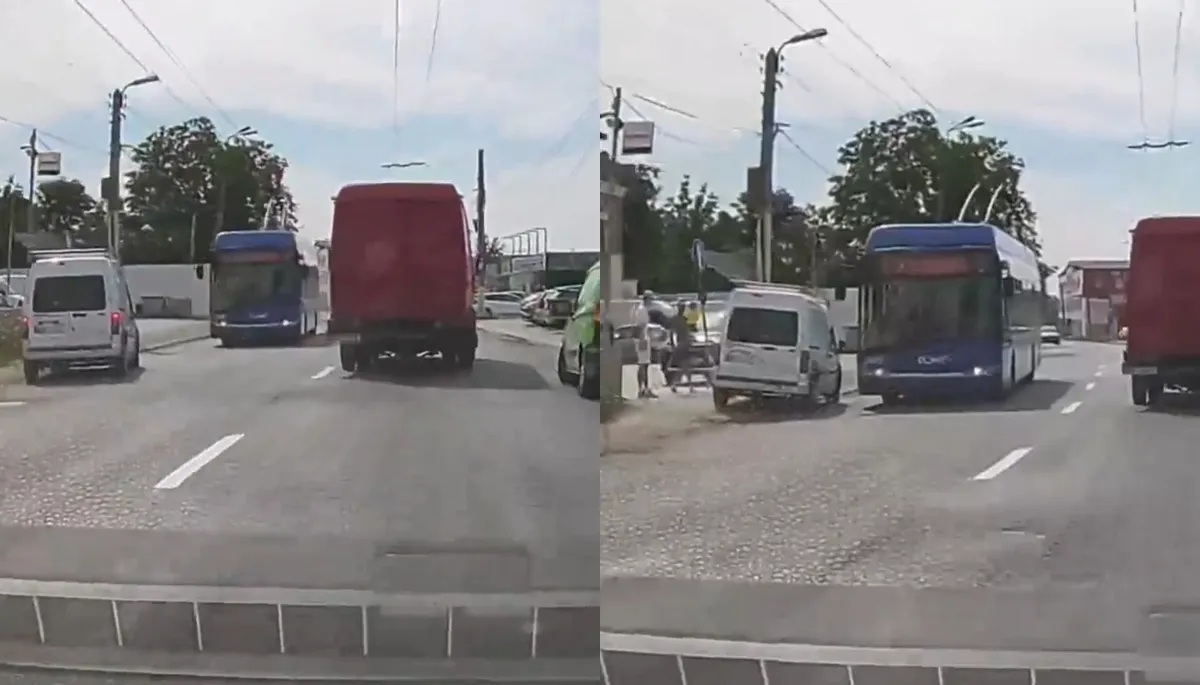 Depășire periculoasă la Chișinău: o mașină a fost la un pas de a se lovi într-un troleibuz. Momentul surprins de o camera de bord - VIDEO