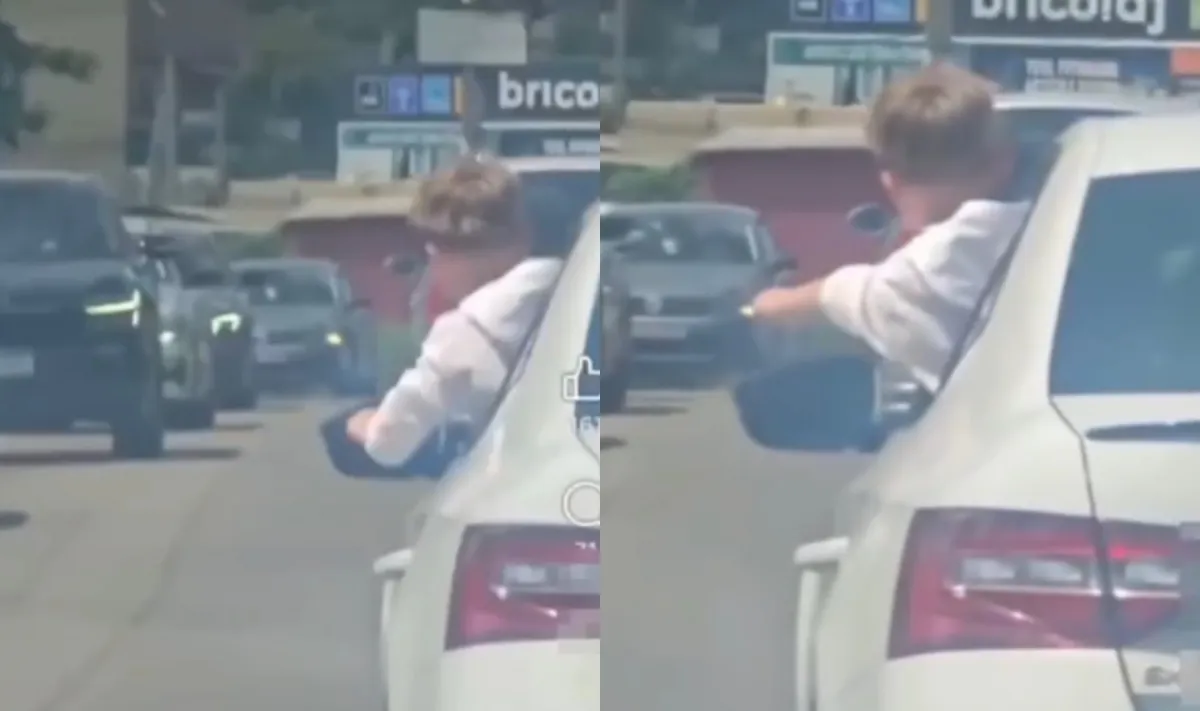 Moment periculos la Durlești: un copil, surprins cu capul scos pe geamul unei mașini aflate în mers. Șoferul, sancționat - VIDEO