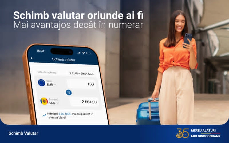 Moldindconbank lansează schimb valutar 24/7 direct în aplicația MICB Mobile Banking