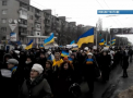 Marsul solidaritatii in Ucraina, unde au fost comemorate cele 12 victime ale atacului cu obuze din estul tarii