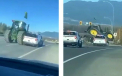 Momentul in care un tractor urmarit de politie se rastoarna pe o autostrada din Canada. Soferul a fost retinut

