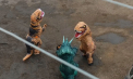 Criza energetică din stânga Nistrului: Unii localnici fac haz de necaz. Deghizați în dinozauri au ieșit într-o curte de la Tiraspol să facă ochiuri la grătar - VIDEO 

