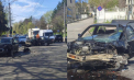 Impact violent pe o stradă din capitală. Un boț de fiare - asta a rămas dintr-o mașină, după ce s-a izbit puternic de un alt automobil - VIDEO 