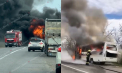 Un autobuz de rută, cuprins de flăcări puternice în apropiere de Anenii Noi. Imagini de la locul incendiului, surprinse de martori - VIDEO 
