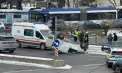 Accident la Telecentru: O mașină s-a răsturnat, după ce s-a lovit cu un alt automobil. O persoană a ajuns la spital - VIDEO
