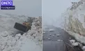 Transfăgărășanul, acoperit de 5 metri de zăpadă. Drumarii luptă cu nămeții și bolovanii aduși de avalanșe - VIDEO
