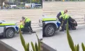 Momentul în care un șofer suspectat că era băut este imobilizat la pământ de polițiști după ce ar fi opus rezistență la reținere, în Chișinău - VIDEO