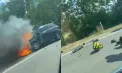 Accident violent la Anenii Noi: O mașină, cuprinsă de flăcări, iar un motociclist, la pământ. Cum s-a produs impactul - FOTO/VIDEO