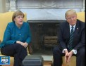 Moment stanjenitor pentru Angela Merkel la intrevederea cu Donald Trump. Presedintele american a ignorat solicitarea jurnalistilor de a da mana cu cancelarul german - VIDEO 