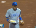 Un jucator de baseball a dat jos chipsurile unui suporter in incercarea de a prinde mingea, insa si-a reparat greseala: i-a cumparat o alta portie chiar in timpul meciului - VIDEO