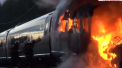 Un tren de mare viteza, cu 500 de pasageri la bord, a luat foc pe o cale ferata din Germania. Doua vagoane au fost cuprinse de flacari - VIDEO