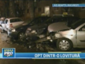 Momentul in care un tanar fara permis de conducere face praf 8 masini intr-o parcare din Bucuresti