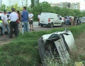 Accident pe soseaua Balcani. Un barbat din Chisinau s-a pomenit cu masina in sant