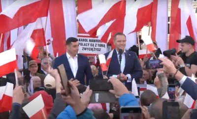 George Simion, prezent la mitingul unui candidat la prezidențiale din Polonia. Reacție dură din partea lui Donald Tusk - VIDEO