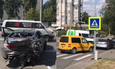Accident în capitală. Un automobil s-a ciocnit violent cu un microbuz. Imagini surprinse de martori - VIDEO