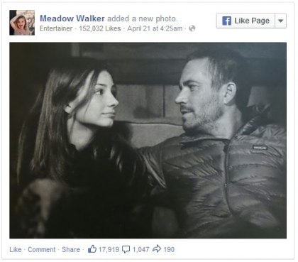 Poza emotionanta pe care fiica lui Paul Walker a publicat-o pe contul ei de Facebook
