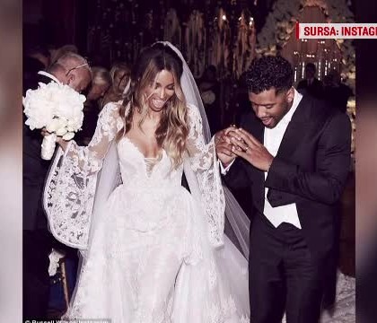 Cantareata Ciara s-a casatorit cu jucatorul de fotbal american Russell Wilson. Cum a aratat rochia si ce vedete au participat