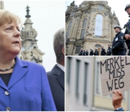 Angela Merkel, huiduita si insultata de membri PEGIDA la Dresda: "Cine tradeaza Germania trebuie sa plece!" - VIDEO