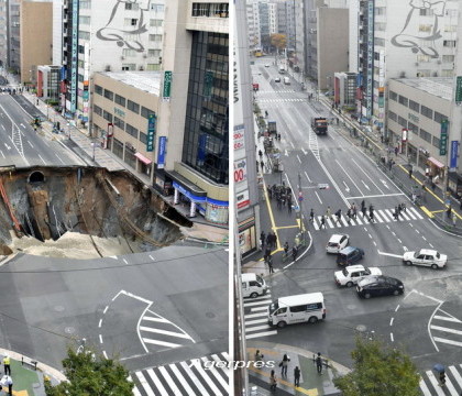 Lectia de eficienta japoneza a durat 2 saptamani. Gaura uriasa, care a inghitit o intesectie din Fukuoka, a aparut din nou