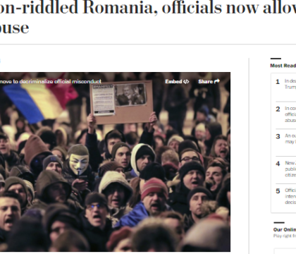 The Washington Post: In Romania exista de acum un tip acceptabil de coruptie. Observatorii, socati de masura The Washington Post: In Romania exista de acum un tip acceptabil de coruptie. Observatorii, socati de masura