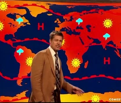 Aparitie surpriza in emisiunea "The Jim Jefferies Show". Brad Pitt a fost un prezentator meteo care il ironizeaza pe Trump