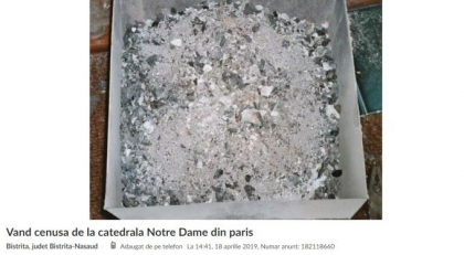 Romanii au scos la vanzare pe internet cenusa de la Notre-Dame: „Te vindeca si te scapa de blesteme“. Preturile afisate - GALERIE FOTO Romanii au scos la vanzare pe internet cenusa de la Notre-Dame: „Te vindeca si te scapa de blesteme“. Preturile afisate - GALERIE FOTO