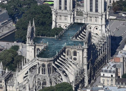 Piscina pe acoperisul Catedralei Notre Dame. Reactia francezilor - GALERIE FOTO