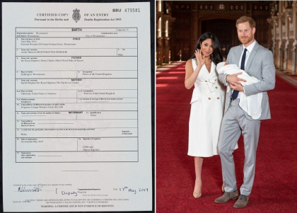 Surpriza de pe certificatul de nastere al bebelusului Archie, fiul lui Meghan si al lui Harry - GALERIE FOTO