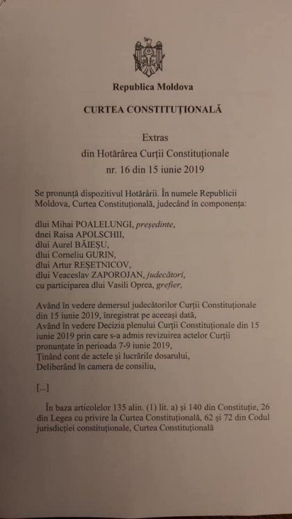 Igor Dodon saluta decizia Curtii Constitutionale de revizuire a hotararile din 7,8 si 9 iunie: "Toate interpretarile juridice defectuase care au dus la instituirea crizei politice si institutionale in Republica Moldova au fost inlaturate" Igor Dodon saluta decizia Curtii Constitutionale de revizuire a hotararile din 7,8 si 9 iunie: "Toate interpretarile juridice defectuase care au dus la instituirea crizei politice si institutionale in Republica Moldova au fost inlaturate"