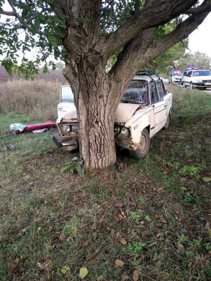 Accident la Falesti. Doi soti au ajuns la spital, dupa ce VAZ-ul in care se aflau a derapat de pe sosea si s-a izbit puternic de un copac - FOTO