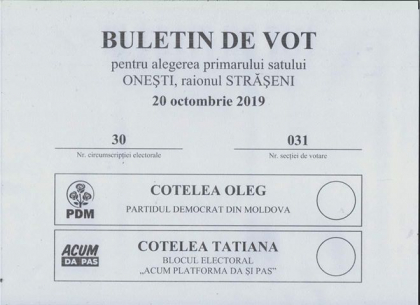 Sot si sotie sau coincidenta de nume? Cotelea Oleg de la PD si Cotelea Tatiana de la ACUM candideaza pentru sefia satului Onesti. Cum explica presedintele CECE - GALERIE FOTO