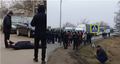 S-a culcat in mijlocul drumului in semn de protest. Tatal baiatului impuscat de un carabinier la Balti: „Sa-l dea pe mana mea!” - VIDEO