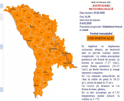 ALERTA METEO. Codul portocaliu de schimbare brusca a vremii s-a extins in toata tara