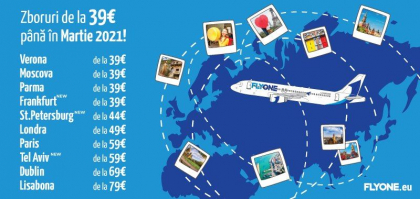 FLYONE pune in vanzare bilete pentru zboruri pana in Martie 2021, de la doar 39 EUR!