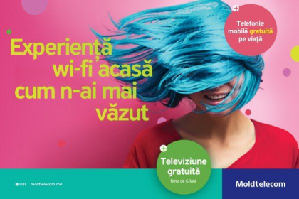 Experienta wi-fi cum n-ai mai vazut. Alege internet fix de la Moldtelecom si ai 6 luni de televiziune digitala cadou si telefonie mobila gratuit pe viata Experienta wi-fi cum n-ai mai vazut. Alege internet fix de la Moldtelecom si ai 6 luni de televiziune digitala cadou si telefonie mobila gratuit pe viata