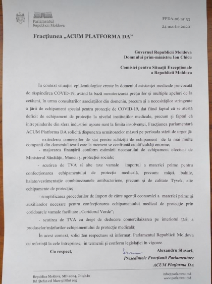 PPDA a inaintat un demers catre Parlamentul RM privind aprovizionarea populatiei cu echipamente de protectie impotriva Covid-19
