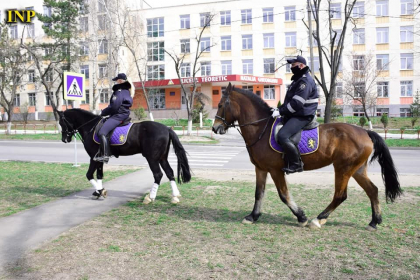 Calare pe cai, angajatii INP continua sa patruleze prin capitala si sa informeze oamenii despre Covid-19 - GALERIE FOTO