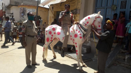 Un politist din India si-a vopsit calul cu imagini care imita aspectul coronavirusului. Reactia localnicilor