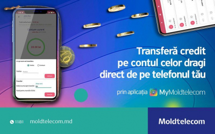 Moldtelecom a lansat un nou serviciu “Transfer credit”, disponibil in aplicatia MyMoldtelecom Moldtelecom a lansat un nou serviciu “Transfer credit”, disponibil in aplicatia MyMoldtelecom