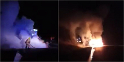 Un Audi a luat foc din mers, la Ungheni. Ce spune politia - VIDEO/FOTO
