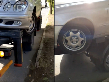 Un Mercedes a fost avariat in timp ce era evacuat - VIDEO Un Mercedes a fost avariat in timp ce era evacuat - VIDEO