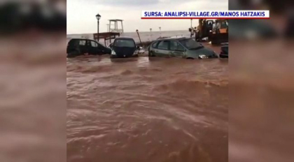Inundatii de proportii in Insula Creta, dupa zile intregi cu ploi torentiale. Masinile, luate de viituri si duse in mare