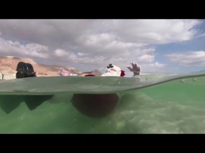 Mos Craciun a readus la viata marea moarta! Acesta a fost surprins balacindu-se intr-o piscina care pluteste in larg - VIDEO Mos Craciun a readus la viata marea moarta! Acesta a fost surprins balacindu-se intr-o piscina care pluteste in larg - VIDEO