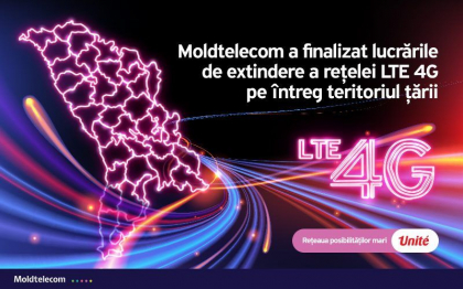 Moldtelecom a finalizat lucrarile de extindere a retelei LTE 4G pe intreg teritoriul tarii