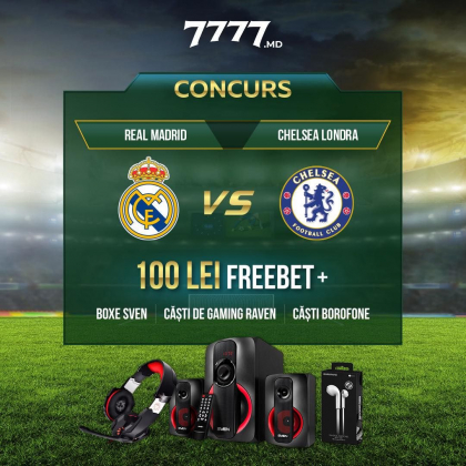 Concurs! Meciul Real Madrid vs Chelsea iti poate aduce 100 lei free bet si alte premii pe 7777.md Concurs! Meciul Real Madrid vs Chelsea iti poate aduce 100 lei free bet si alte premii pe 7777.md